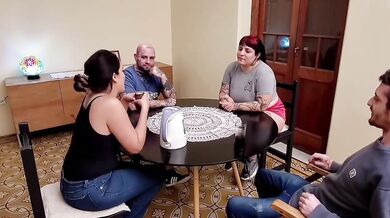 Argentinian latinas sharing cock in wild lesbian foursome gangbang