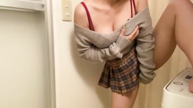 OL's raunchy cosplay slut gets wet with big tits solo