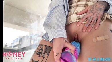 Pretty Latina milks tight pussy with 12 inch dildo Asmr