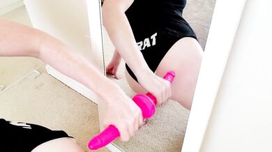Step dad peeps his little white ass with a mirror dildo and hot moans