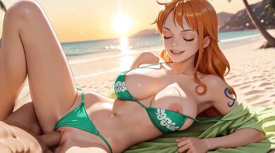 Nami in secret beach Hentai destroyed by big cocks and gushing creampie