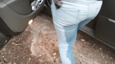 Public wetting in tight blue jeans then rewetting again later no toilets allowed