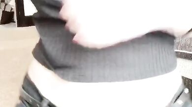 Teasing UK brunette masturbates with her huge natural tits