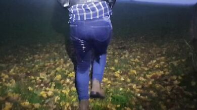 Blonde British babe pisses herself in car leaving jeans soaked