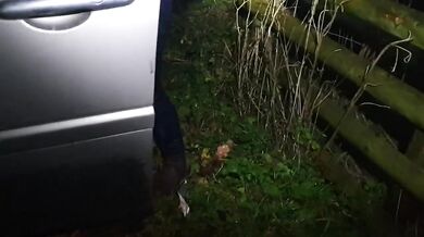 Blonde British babe pisses herself in car leaving jeans soaked