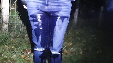 Blonde British babe pisses herself in car leaving jeans soaked
