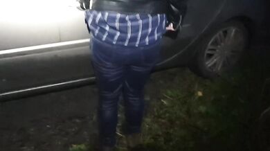 Blonde British babe pisses herself in car leaving jeans soaked