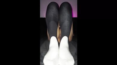 Petite Asian Cums Hard On 10inch Dildo While Wearing Slugger Socks