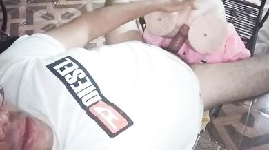 His massive cock blows a huge load all over her ass