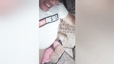 His massive cock blows a huge load all over her ass