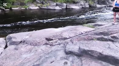 Hot Blonde Slut Deepthroats Huge Cock in Public