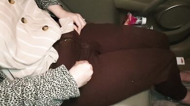 Desperate Girl Soaks Her Brown Jeans In The Car!