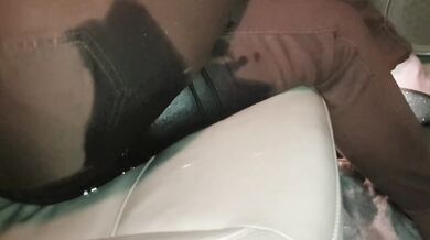 Desperate Girl Soaks Her Brown Jeans In The Car!