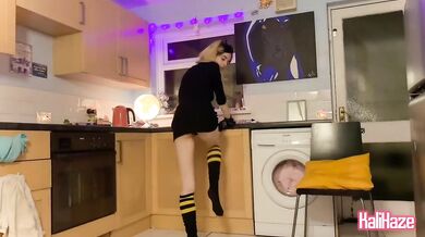 Sexy kitty strips in her little black dress tease dance