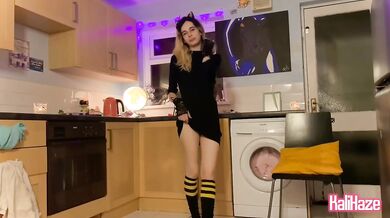 Sexy kitty strips in her little black dress tease dance