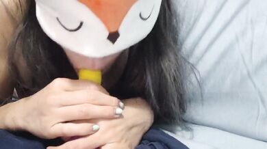 Cute Asian teen sucks dildo wishing it was you tight pussy squirts