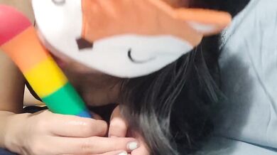 Cute Asian teen sucks dildo wishing it was you tight pussy squirts