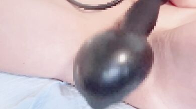 Shaved up extra thick gaping balloon expansion choked cum slut