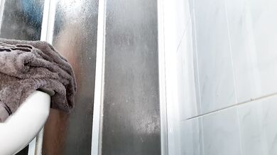 British wife shaved petite shower solo sneaky voyeur cum