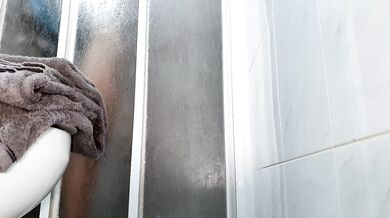 British wife shaved petite shower solo sneaky voyeur cum