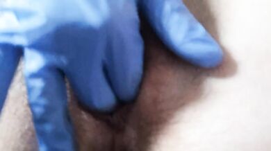 Aching hairy period pussy ruined by medical glove climax screams