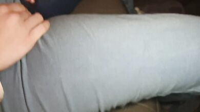 Piss-drenched car seat as desperate blonde squirts through jeans till soaked