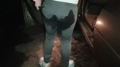 Blonde Brit gets soaked pissing yoga pants in car desperate texts