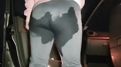 Blonde Brit gets soaked pissing yoga pants in car desperate texts
