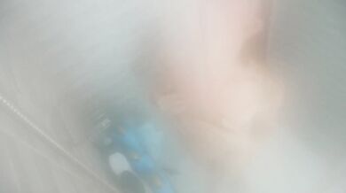 Hot blown wife shaving her pussy in a steamy shower