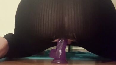 Blonde pawg with ripped leggings fingers tight asshole with purple dildo