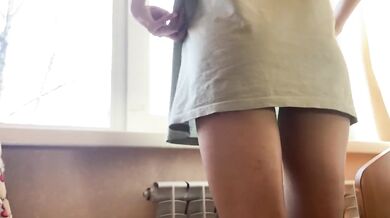 Springtime beauty lady by the window tight pussy in blue panties
