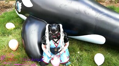 Miss Maskerade’s Rubber Doll Bursting Balloons And Gushing In Latex 02