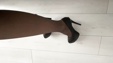 Mistress in heels destroys slave with smoldering stockings and big tits