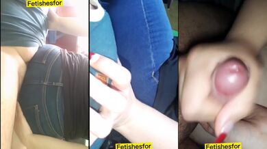 BBW jeans squeezing slave’s cock till his handjob explodes with those long nails digging in
