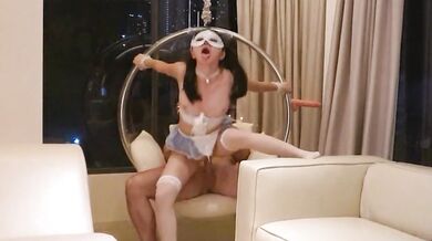 Asian teen anal fairytale scene with big dick and toys