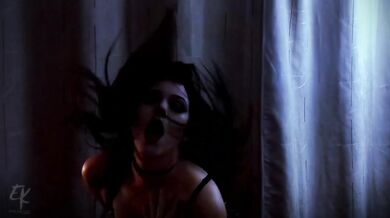 Emo goth girl strips sucks dildo til she cums hard on camera