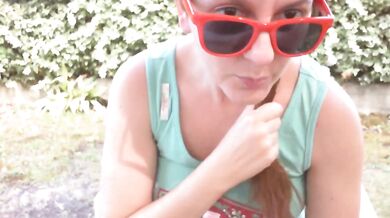Public white skirt piss disaster diaper ruined under garden humiliation