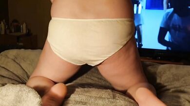 Blonde British slut gushes bedwetting doggystyle while pee drips down her thighs