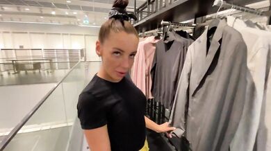 Sales Assistant blown in fitting room public blowjob cum on face