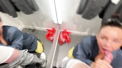 Sales Assistant blown in fitting room public blowjob cum on face