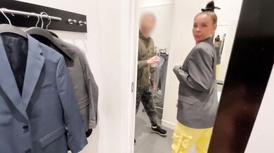 Sales Assistant blown in fitting room public blowjob cum on face