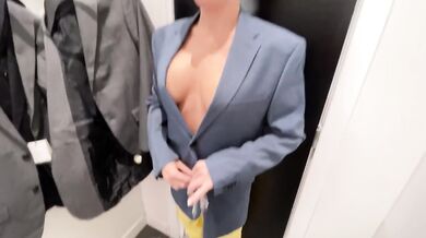 Sales Assistant blown in fitting room public blowjob cum on face