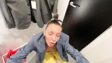 Sales Assistant blown in fitting room public blowjob cum on face