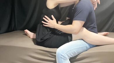 Tall girlfriend teases no panties in intimate teasing foreplay with nipple licks