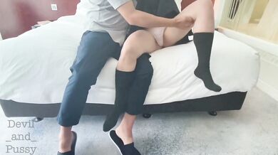 Japanese student begging for creampie orgasm gagging on thick cock
