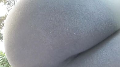 MILF squirts gushing orgasm in public outdoor yoga pants