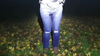 Blonde British girl wets her blue jeans in public pee compilation