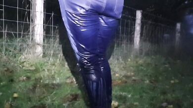 Blonde British girl wets her blue jeans in public pee compilation