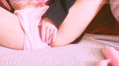 Bunny girl pink vibrator fingering pussy cream until parents come home