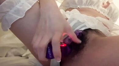 Horny teen in lace gushes hard on her rabbit vibrator